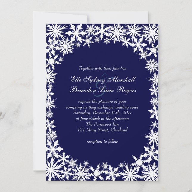Navy Winter Lace Wedding Invitation (Front)