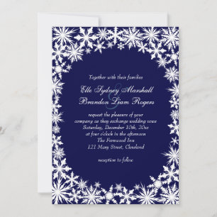 Navy Winter Lace Wedding Invitation