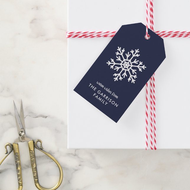 Navy Winter Snowflake Holiday Gift Tags (Creator Uploaded)