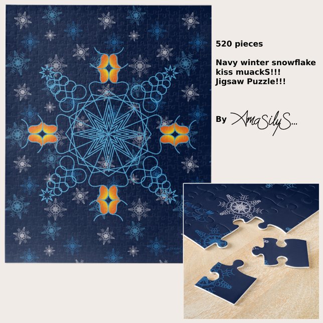 Navy winter snowflake kiss muackS!!! - 520 pcs Jigsaw Puzzle (A magical Christmas gift!)