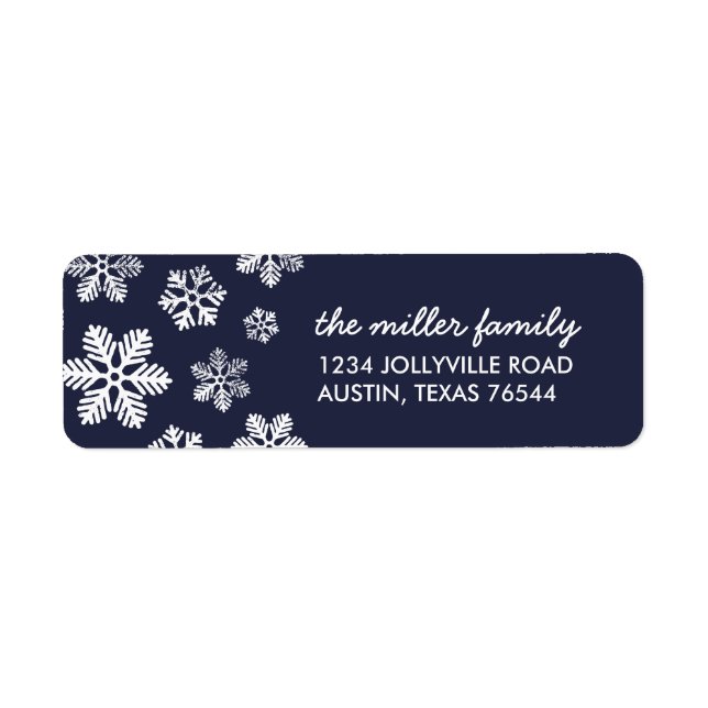 Navy Winter Snowflakes Personalised Address Label (Front)
