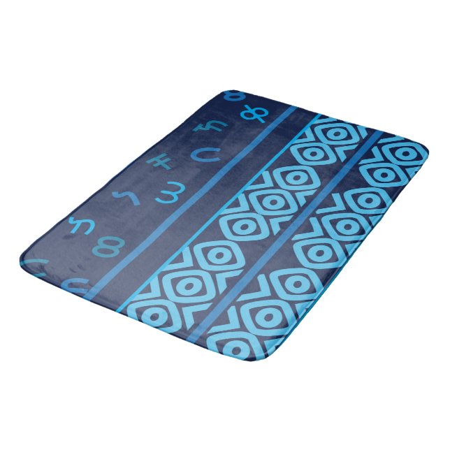 Navy with Pale Turquoise Ethiopian Pattern    Bath Mat (Angled)