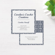 Navy With White Crochet Lace Pattern Business Card