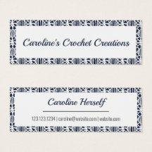 Navy With White Crochet Lace Pattern Business Card