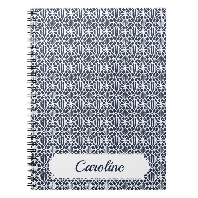 Navy With White Crochet Lace Pattern Notebook (Front)