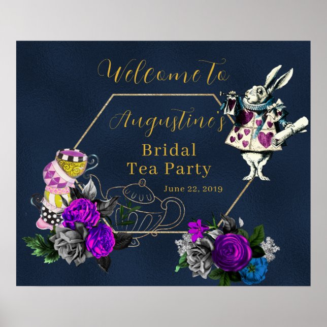 Navy Wonderland Bridal Tea Welcome Poster (Front)