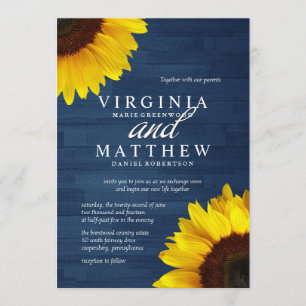 Navy Wood and Sunflower Wedding Invitations