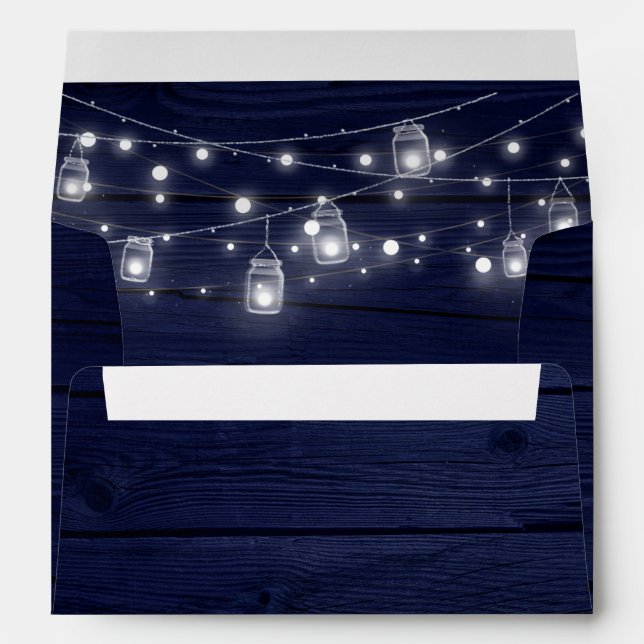  Navy Wood Mason Jars Lights Wedding  Envelopes (Back (Bottom))