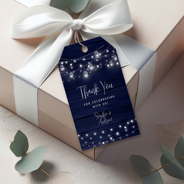 Navy Wood Mason Jars Lights Wedding Gift Tag (Creator Uploaded)