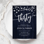 Navy Wood Rustic 30th Birthday Party Invitation<br><div class="desc">30th Birthday Party Invitation. Rustic design with navy wood pattern. Classy invite card featuring fairy string lights and script font. Perfect for a stylish thirtieth bday celebration. Personalise with your own details. Can be customised for any age! Printed Zazzle invitations or instant download digital printable template.</div>