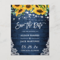 Navy Wood Sunflowers String Lights Save the Date