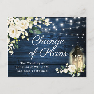 Navy Wood & White Roses Lantern Change of Plans Postcard