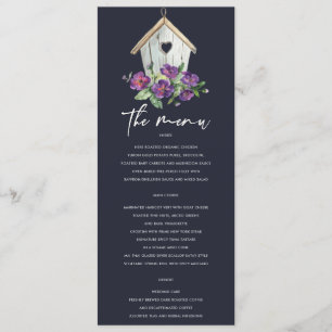 NAVY WOODEN RUSTIC FLORAL BIRDHOUSE WEDDING MENU