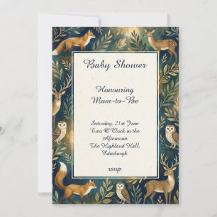 Navy Woodland Fox Baby Shower Invitation
