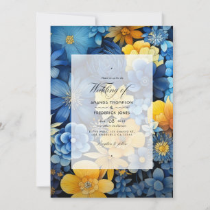 Navy, Yellow, and Blue Floral Wedding Invitation