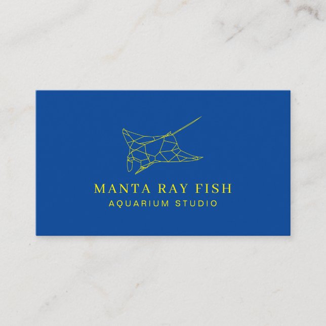 Navy Yellow Aquarium Fish Manta Ray Business Card (Front)