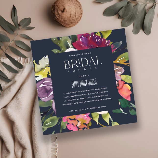 NAVY YELLOW BLUSH BURGUNDY FLORAL BRIDAL SHOWER INVITATION (Creator Uploaded)