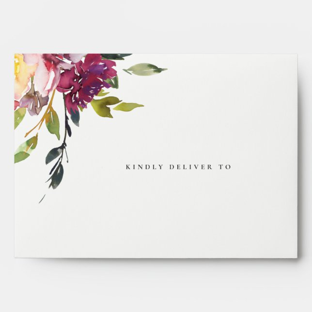 NAVY YELLOW BLUSH BURGUNDY FLORAL BUNCH ADDRESS ENVELOPE (Front)