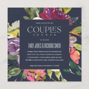 NAVY YELLOW BLUSH BURGUNDY FLORAL COUPLES SHOWER INVITATION
