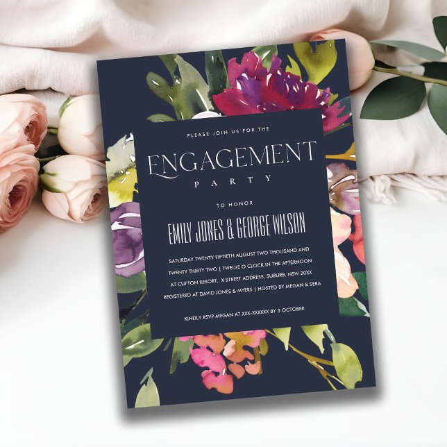 NAVY YELLOW BLUSH BURGUNDY FLORAL ENGAGEMENT INVITATION (Creator Uploaded)
