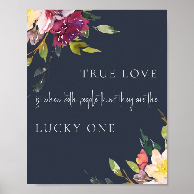 Navy Yellow Blush Burgundy Floral True Love Lucky Poster (Front)