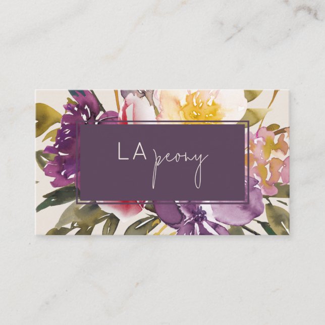 Navy Yellow Blush Burgundy Watercolor Floral  Business Card (Front)