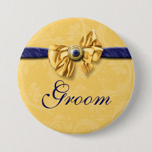 Navy yellow bridal party wedding 7.5 cm round badge