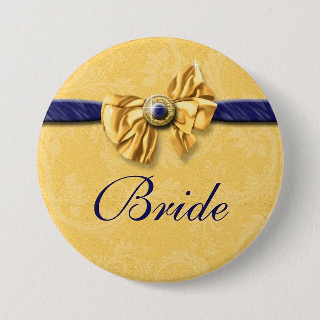 Navy yellow bridal party wedding 7.5 cm round badge (Front)
