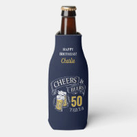 Navy Yellow Cheers And Beers Any Age Birthday