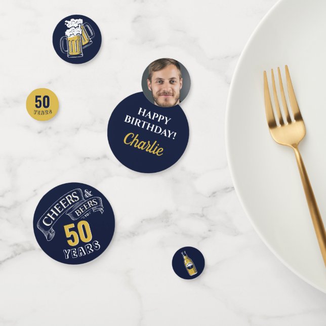 Navy Yellow Cheers And Beers Any Age Birthday Confetti (Group)