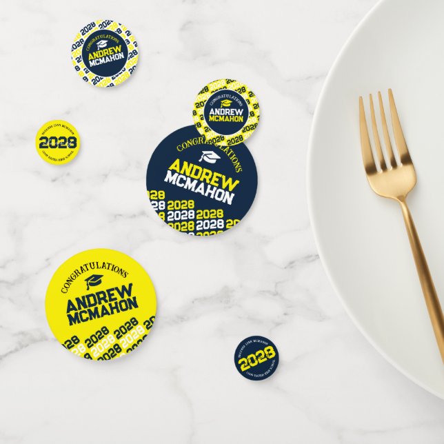 Navy & Yellow Class of ANY YEAR Personalised Party Confetti (Group)