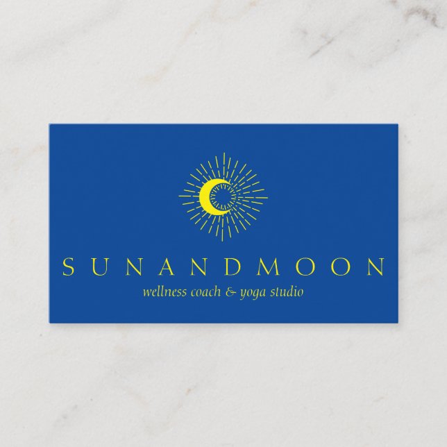 Navy Yellow Energy Healing Sun Moon Spiritual Business Card (Front)