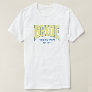 Navy + Yellow Faux Glitter BRIDE Engagement Bridal T-Shirt