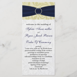 Navy Yellow FAUX ribbon diamante buckle Wedding Programme