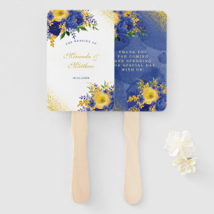 Navy Yellow Gold Paint Peony Wedding Thank You Hand Fan