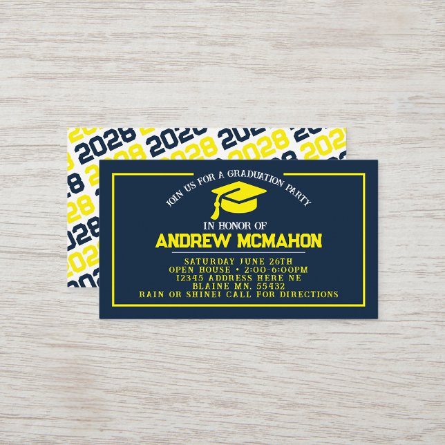 Navy & Yellow Graduation Mini Graduation Invites (Navy Blue & Yellow Grad Cap Mini Graduation Invites for Friends, Team Mates or as Inserts!)