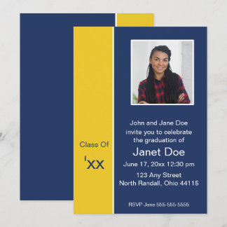 Navy & Yellow Graduation Photo Announcement