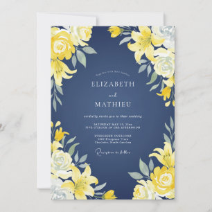 Navy Yellow Lily Wedding Invitation