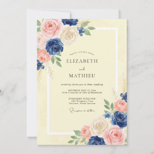 Navy Yellow Painted Wedding Invitation