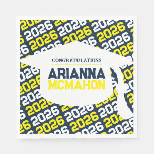 Navy & Yellow Personalised Graduation Cap Paper Napkin