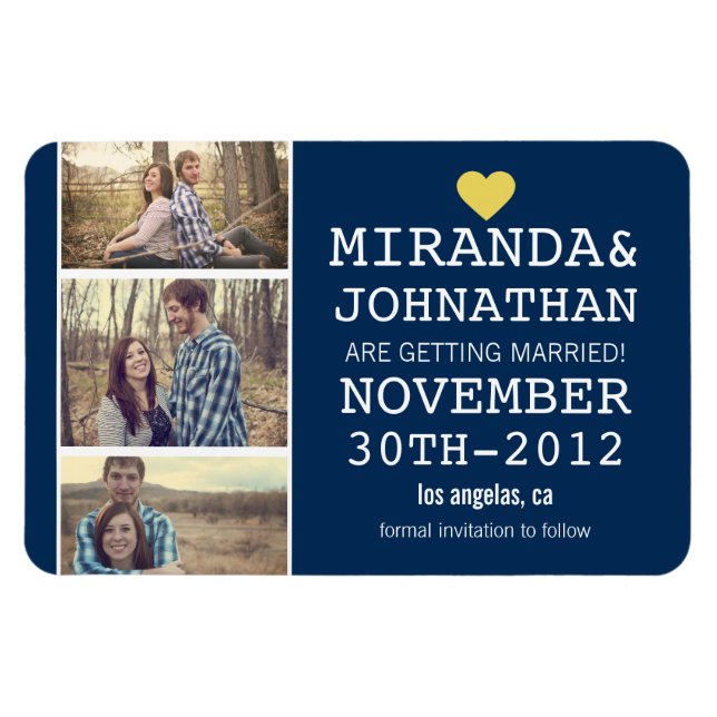 Navy & Yellow Photo Strip Save The Date  Magnet (Horizontal)