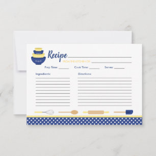 Navy & Yellow Retro Kitchen Bridal Recipe Card