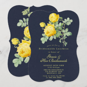 Navy Yellow Rose Bridesmaids Luncheon Invite