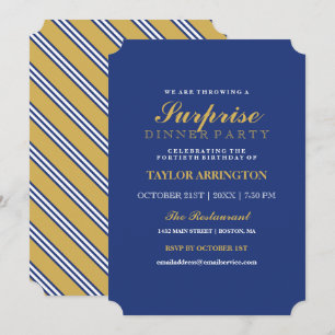 Navy & Yellow Stripes   Dinner Party Invitation