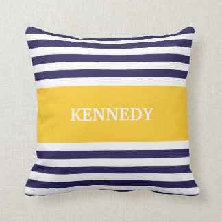 Navy Yellow Stripes Monogram Cushion