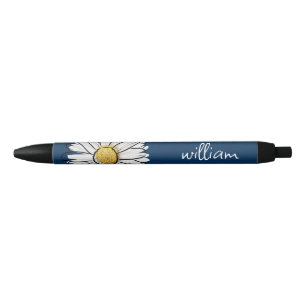 Navy & Yellow Trendy Daisy Floral Pen 