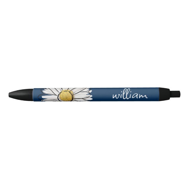 Navy & Yellow Trendy Daisy Floral Pen  (Front)