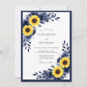Navy Yellow Vibrant Rustic Wedding Invitation