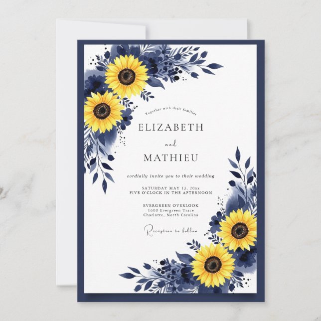 Navy Yellow Vibrant Rustic Wedding Invitation (Front)