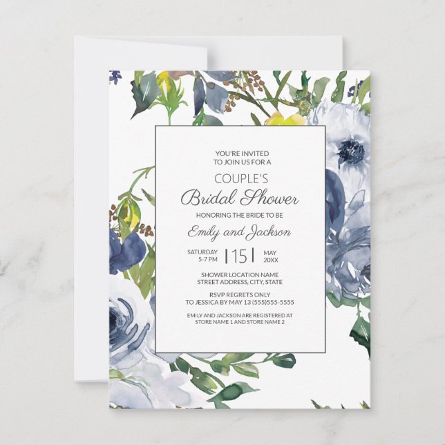 Navy Yellow White Floral Couple's Bridal Shower Invitation (Front)